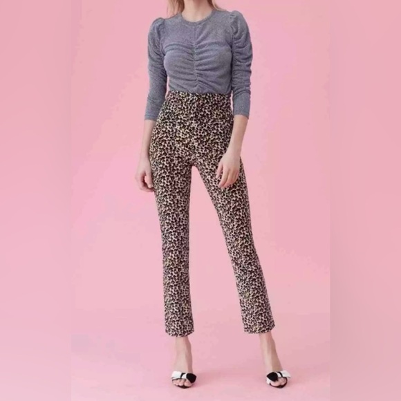 Rebecca Taylor Pants - Rebecca Taylor Leopard Print Velvet High Waist Skinny Ankle size 10